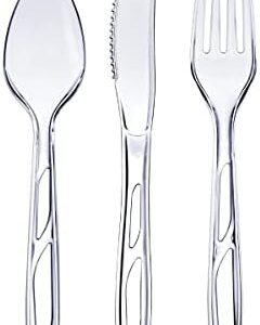 Comfy Package [192 Combo Pack] Premium Heavyweight Disposable Clear Plastic Silverware – 64 Forks, 64 Spoons, 64 Knives, plastic utensils, Cutlery Set for Parties, Events, and Catering
