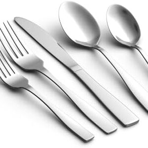 HIKAA 20PCS Silverware Set, Modern Flatware Set Service for 4, Cutlery Set for Home, Kitchen and Restaurant, Mirror Polished, Dishwasher Safe