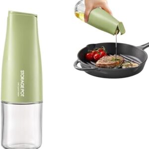 YARRAMATE Auto Flip Olive Oil Dispenser Bottle for Kitchen – 500ml /17oz Beautiful Cooking Glass Oil and Vinegar Cruet with Pourer, Oil Container, Soy sauce dispenser (Green), Labels