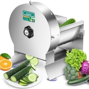 Newhai Electric Vegetable Slicer, Commercial Fruit Slicer 0-0.5” Thickness Adjustable, Stainless Steel with Maual Mode & Complimentary Blades, for Potato Onion Tomato Lemon (110V)
