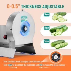 Newhai Electric Vegetable Slicer, Commercial Fruit Slicer 0-0.5” Thickness Adjustable, Stainless Steel with Maual Mode & Complimentary Blades, for Potato Onion Tomato Lemon (110V)