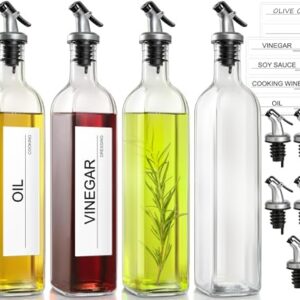 GMISUN Oil Dispenser for Kitchen, 4Pack Oil Bottles for Kitchen, 17oz Cooking Oil Dispenser Bottle, Glass Oil Container with Plastic Pourer, Oil Cruet with Plastic Funnel and Labels for Vegetable