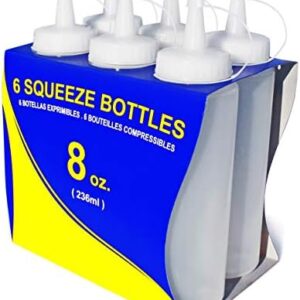 New Star Foodservice 26115 Squeeze Bottles, Plastic, 8 oz, Clear, Pack of 6