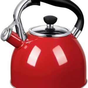 Rorence Whistling Tea Kettle 2.5 Quart Stainless Steel Kettle with Capsule Bottom & Heat-resistant Glass Lid (Red)