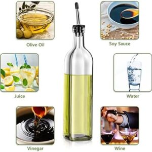 Olive Oil Dispenser Bottle, 2 Pcs Glass Olive Oil Dispenser and Vinegar Dispenser Set with 2 Stainless Steel Pourers, 4 Labels,1 Brush and 1 Funnel Oil Bottles for Kitchen (500ml)