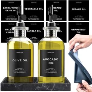 Olive Oil Dispenser Bottle For Kitchen With Silicone Tray & 40 Labels, Soy Sauce Dispenser, Coffee Syrup Dispenser, Olive Oil Bottle, Oil Container Kitchen Set Of 2, Black