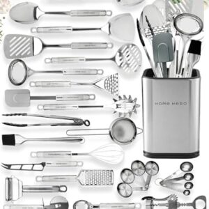 Home Hero Stainless Steel Kitchen Utensils Set – Nonstick Stainless Steel Cooking Utensils Set – Heat Resistant Kitchen Essentials & Metal Kitchen Gadgets (54 Pcs)
