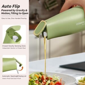 YARRAMATE Auto Flip Olive Oil Dispenser Bottle for Kitchen – 500ml /17oz Beautiful Cooking Glass Oil and Vinegar Cruet with Pourer, Oil Container, Soy sauce dispenser (Green), Labels