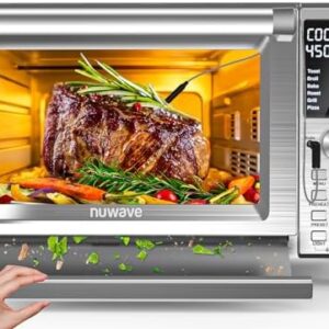 Nuwave Bravo XL Pro Air Fryer Toaster Oven, Improved 100% Super Convection, Quicker & Crispier Results, 100 Presets, Multi-Layer Even Cooking, 50-500F, Smart Probe, PFAS Free, 30QT, Stainless Steel